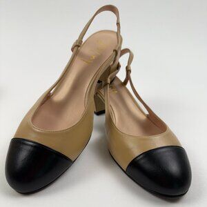 French Sole FS/NY Tuckernuck Slingback Baton Heels Camel Napa/Black